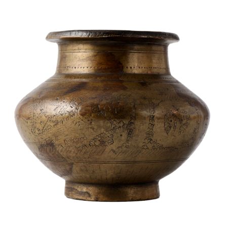 Old Brass Water Pot With Hand Engraved Design