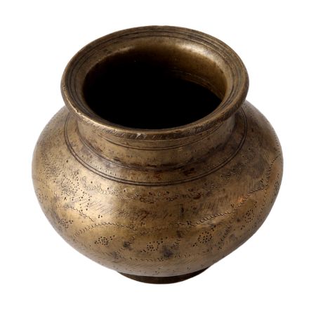 Antique Brass Carved Water Pot Or Lota