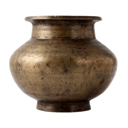 Antique Brass Carved Water Pot Or Lota