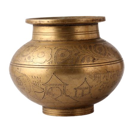 Etched Holy Brass Pot For Worship