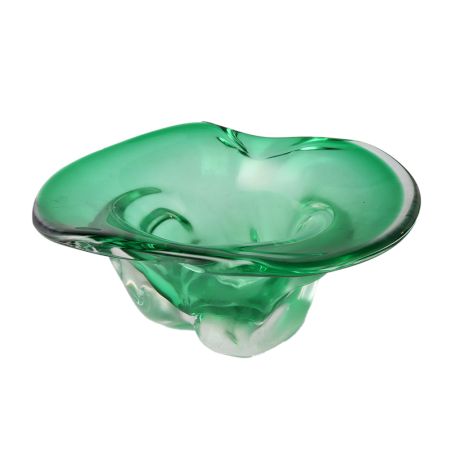 Soft Green Oval Shape Carved Glass Dish