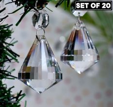 Set of 20 Clear Crystal Glass Faceted Diamond Christmas Ornaments-Chandelier Drop