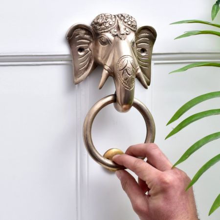 Golden Brass Elephant Head Door Knocker