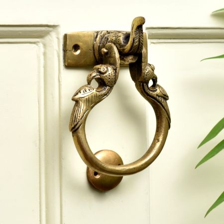 Brass Elephant Trunk Up And Peacock Door Knocker