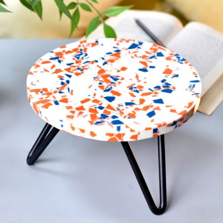 Wood And Resin Rainbow Speckled Cake Stand With Iron Legs