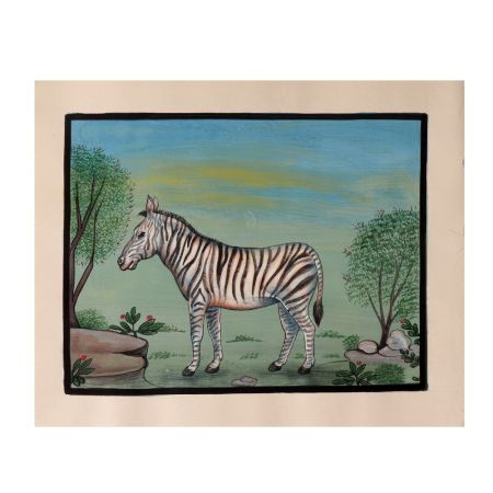 Watercolor Painting Of Zebra With Stripes