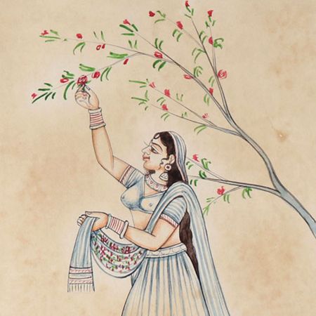 Ragini PluckingÂ Flower Painting Miniature Art