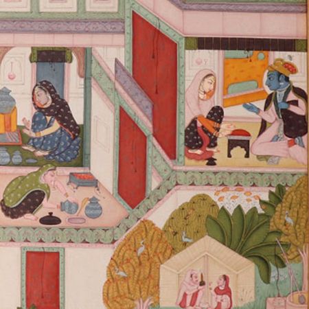 Cloth Painting Of Krishna and Radha In Paus Month