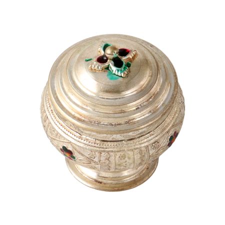 Brass Fancy Design Kum Kum Box  in Silver Finish