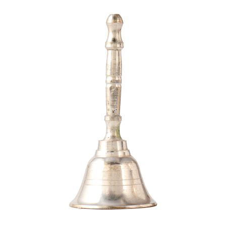 Brass  Hand Held Pooja Bell In Silver Finish