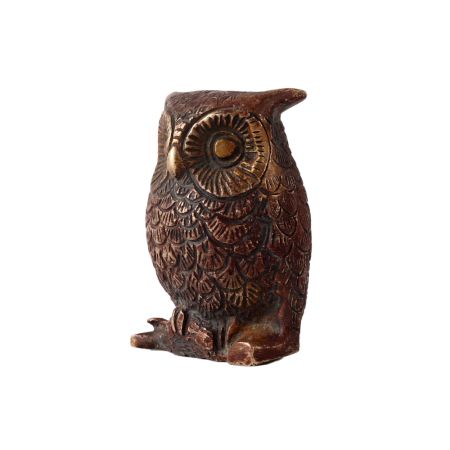 Vintage Brass Owl Sitting On Log In Copper Finish