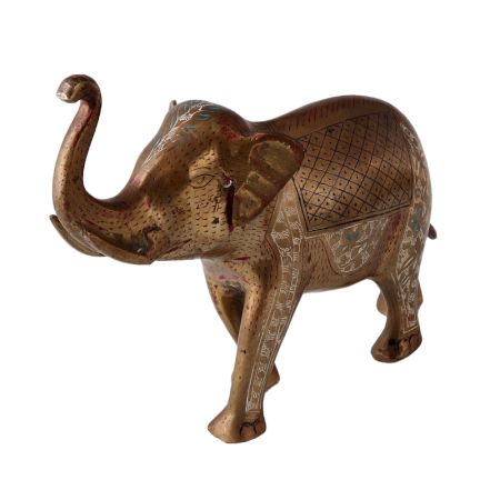 Decorative Brass Statue Of Elephant With Trunk Up