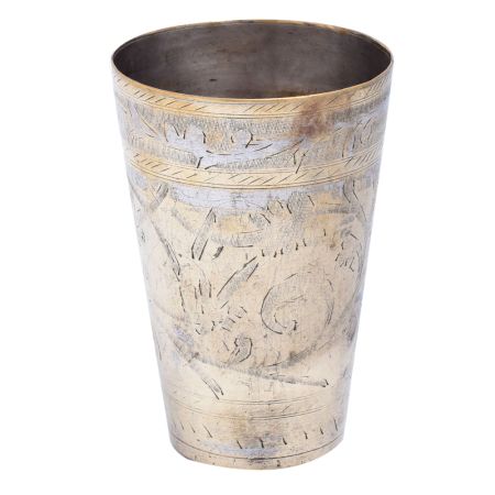Brass Lassi Glass with Flower Border Pattern