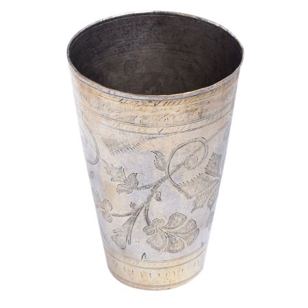 Brass Lassi GlassÂ Carved With Leafy Flower Pattern