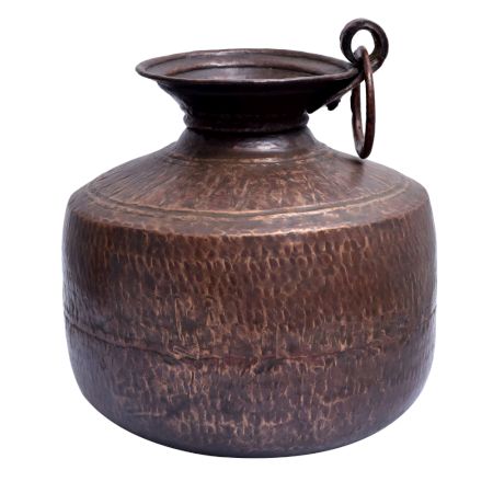 Blackened Copper Pot With Single Ring Handle