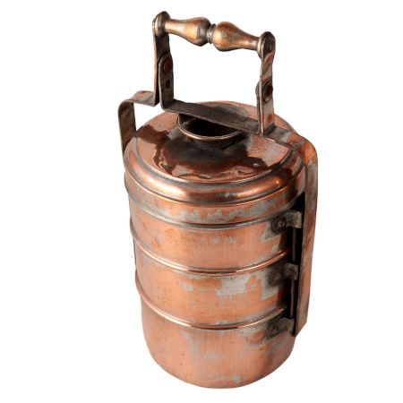 Three Compartment Plain Copper Tiffin Box