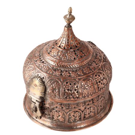 Round Handmade Copper Jewelry Box with Lid on top