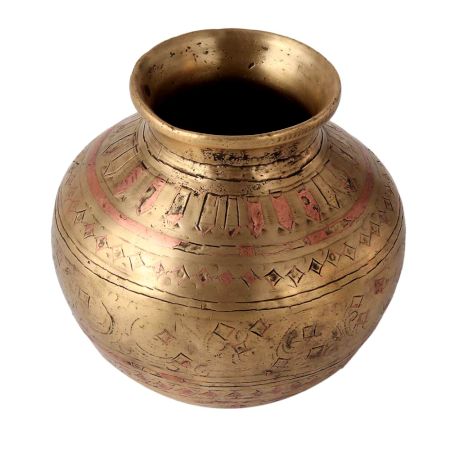 Old Rare Hand Engraved Brass Pot