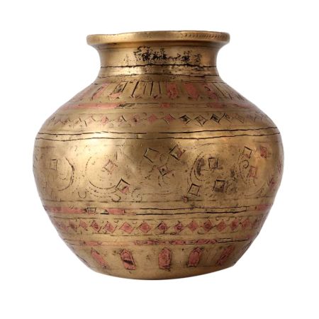 Old Rare Hand Engraved Brass Pot