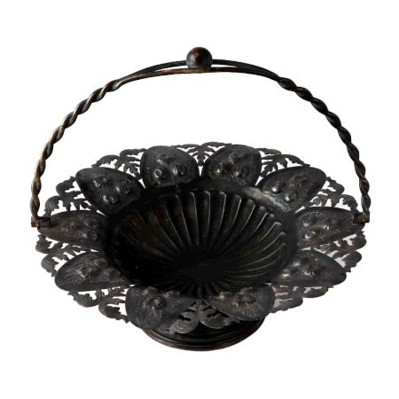 Silver Metal Vintage Candy Basket In Black Finish