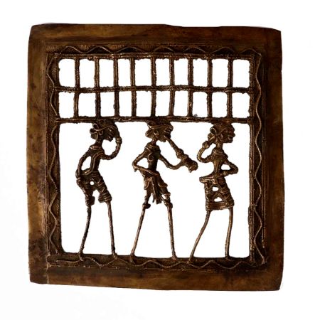 Brass Indian Folk Dhokra Art Square Wall Hanging