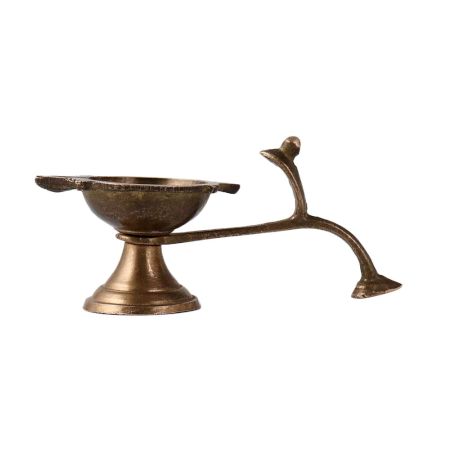 Brass Puja Diya With Snake Hood Handle