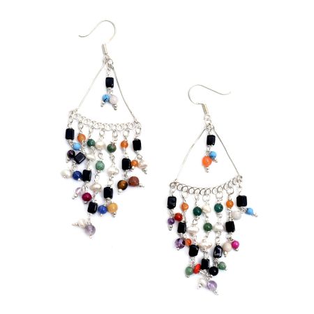 92.7 Sterling Silver Multicolored Beads Drop Earrings