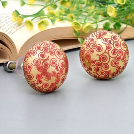 Brass Red Floral Drawer Knobs