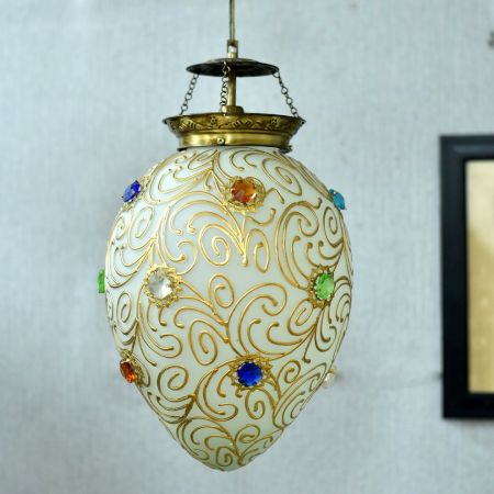 White and Gold Regency style hanging glass light fixture