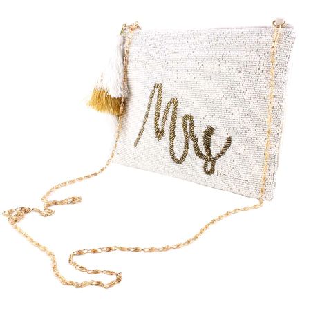 White Mrs Beaded Cross Body Sling Bag