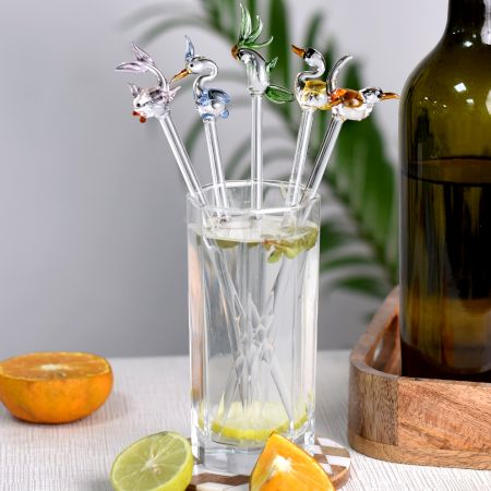 Assorted Glass Cocktail Stirrers Or Swizzle Sticks In Pack Of 6