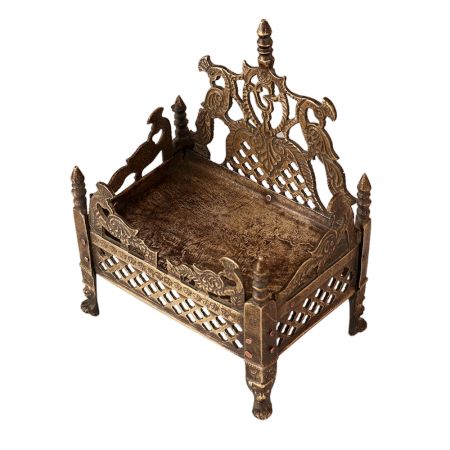 Vintage Used Lord Krishna Bed with Fine Peacock Engraving
