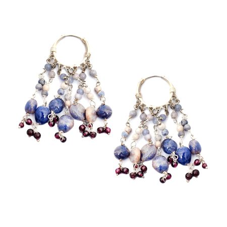 92.5 Sterling Silver Lapis Lazuli Chandelier Hoop Earrings