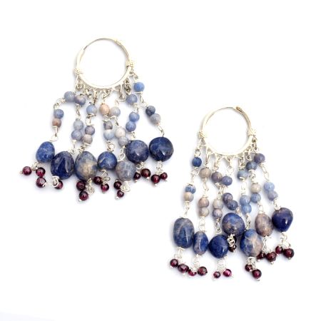 92.5 Sterling Silver Lapis Lazuli Chandelier Hoop Earrings