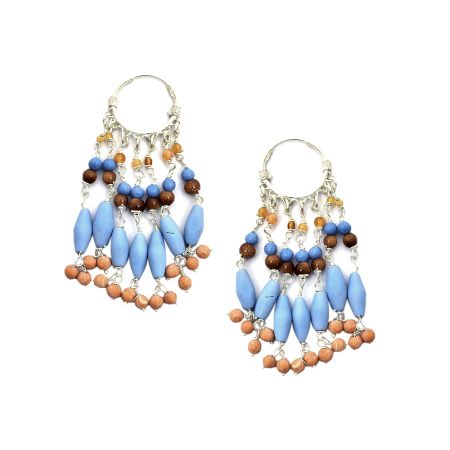 92.5 Sterling Silver Three Color Trendy Boho Hoop Dangle Earrings