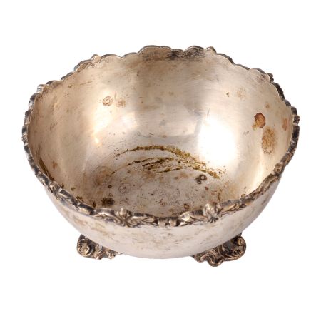 Brass Bowl With Legs In Nickel Finish