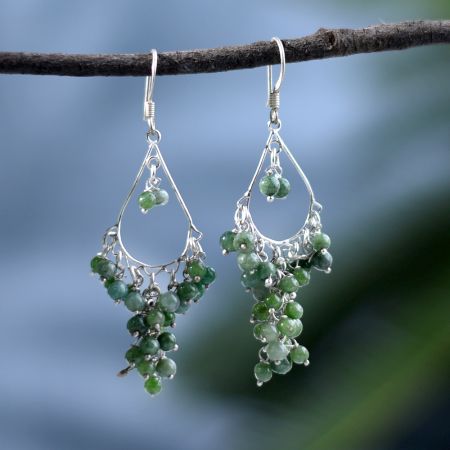 Round Peridot Bead Chandelier Earrings in 92.5 Sterling Silver