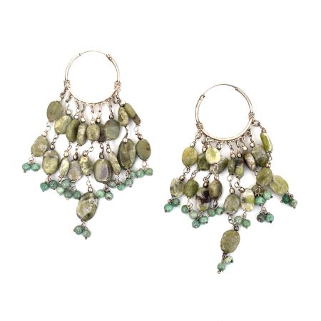 Light Green Beaded Drop Earrings with 92.5 Sterling Silver