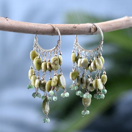 Light Green Beaded Drop Earrings with 92.5 Sterling Silver