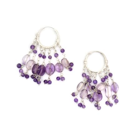 92.5 Sterling Silver Fancy Elegant Purple Beads Earrings