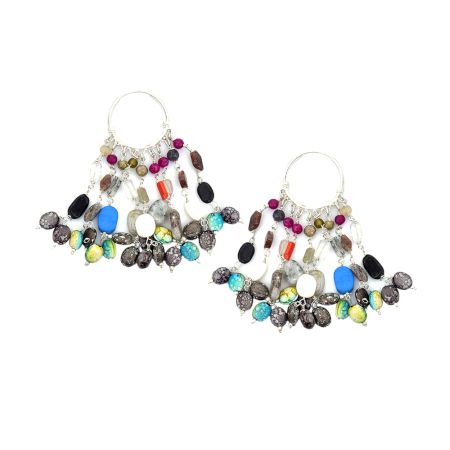 Multicolored Beaded Gypsy Earrings in 92.5 Sterling Silver