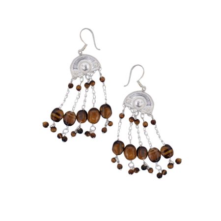 Tiger Eye Chandelier Earrings In 92.5 Sterling Silver