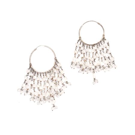 92.5 Sterling Silver White Beaded Women's Drop Tassel Earring