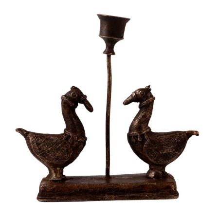 Vintage Brass Duck Candle Stand in Folk Art