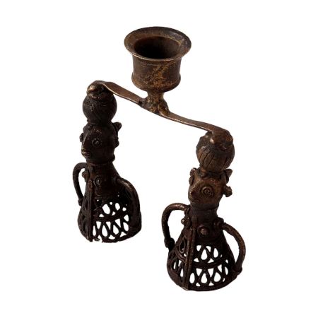 Vintage Brass Doll Candle Stand in Folk Art