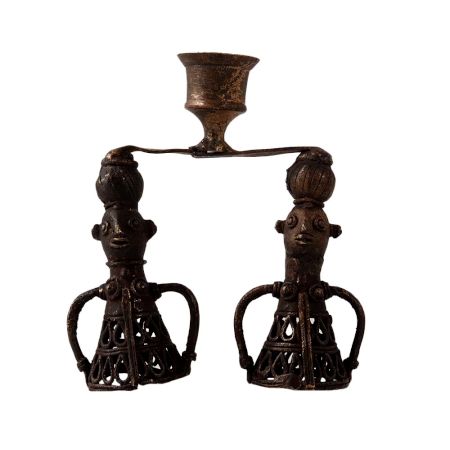 Vintage Brass Doll Candle Stand in Folk Art