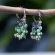92.5 Sterling Silver Green Beads Hoop Layered Earring