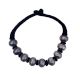 Big Silver Beads With Black Rope Design Necklace