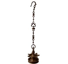 Hanging Brass Lamp with Seven Wicks and Chain
