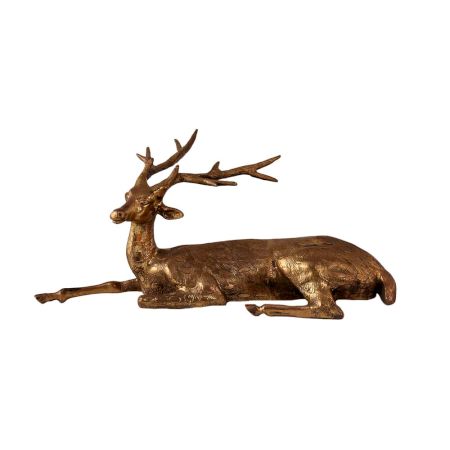 Brass Long Horn Laying Deer Statue
